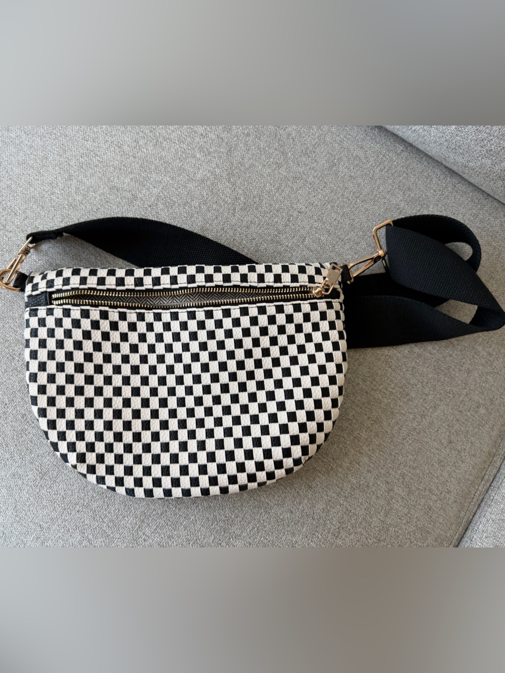 Black & White Check Canvas Crossbody Belt Bag - Picture 1 of 3